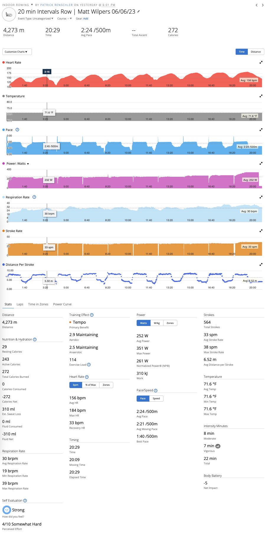 Peloton row workout in Garmin Connect