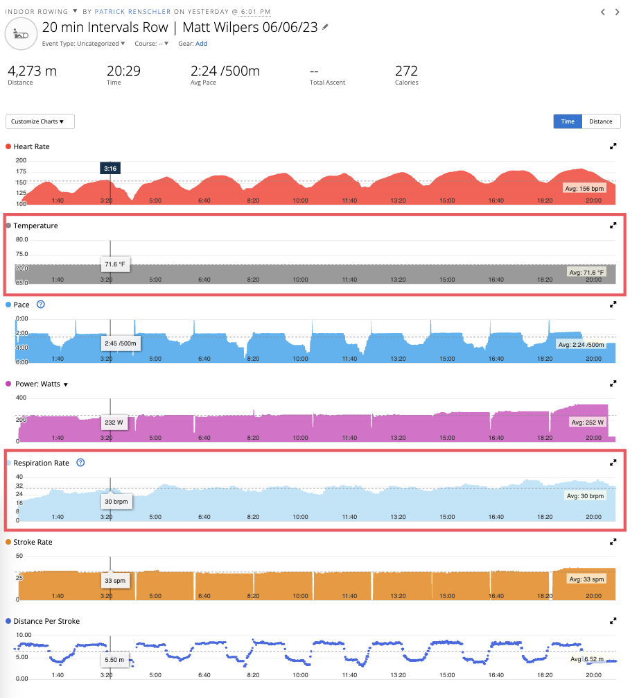 Peloton row workout in Garmin Connect