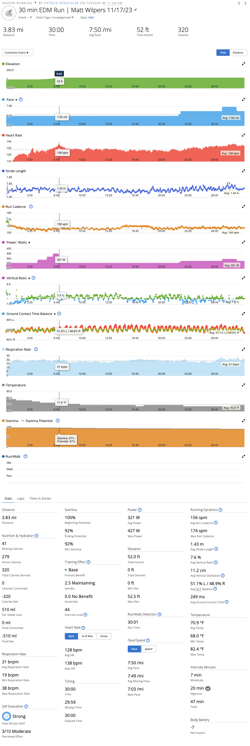 Peloton tread workout in Garmin Connect