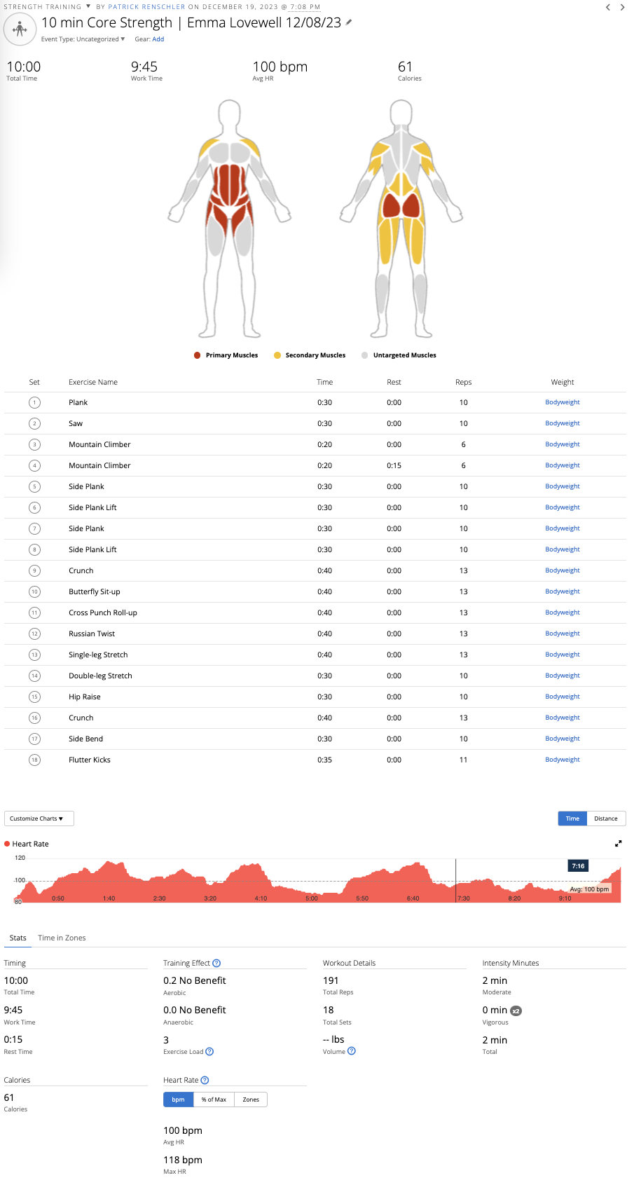 Peloton strength workout in Garmin Connect